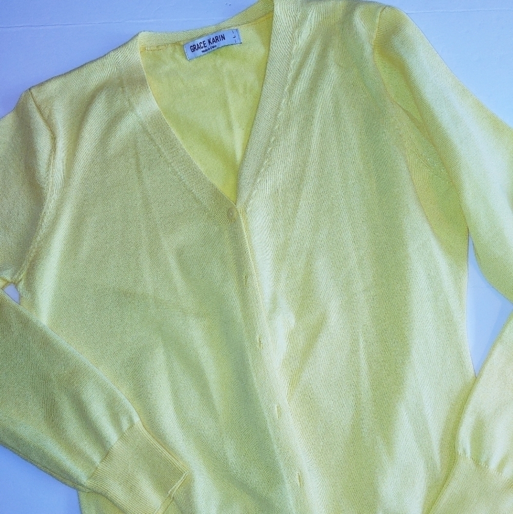 Grace Karin Yellow Cardigan Sweater L